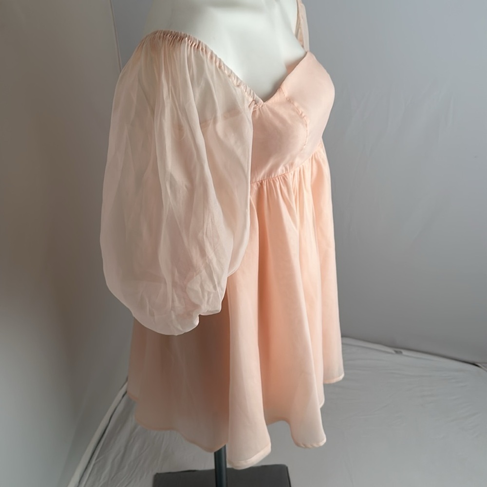 Ooh La La Pink Sheer Puff Sleeves Baby Doll Mini Dress View 4